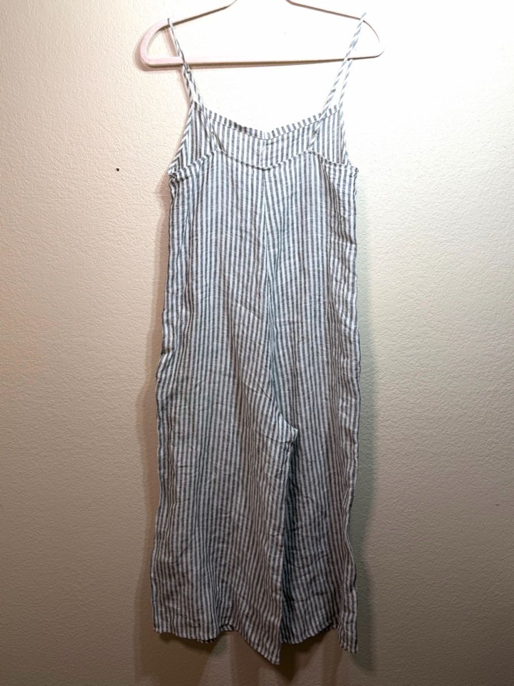VITAMIN A LINEN Blue STRIPE CAPRI JUMPSUIT Size 4 Spring Summer Beach - Picture 4 of 6
